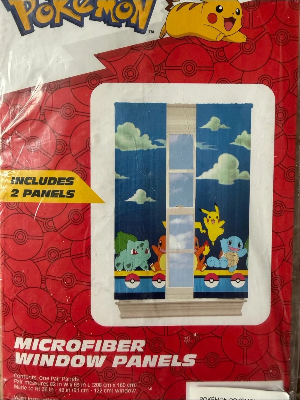 Pokemon Microfiber Curtain Panels 82x63 Pikachu Starters 2 Panel Set New